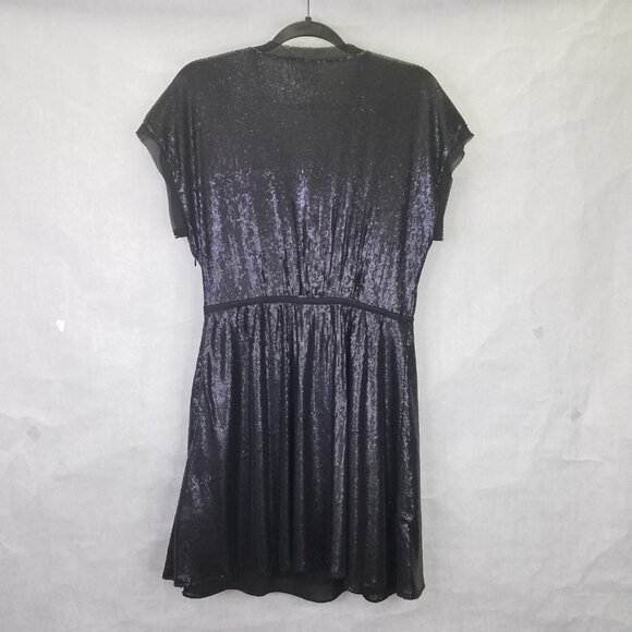 Banana Republic BR Sequined Sheath Dress 6 Matte Black Crossover Surplice Mini - Picture 6 of 14